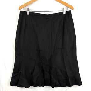 Vintage Barry Bricken‎ Black Linen Skirt Sz 14 Lined Tulip